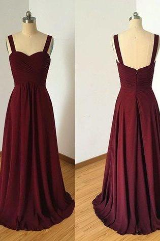 Charming Prom Dress, Simple Burgundy Prom Dress, Sleeveless Chiffon Evening Dress