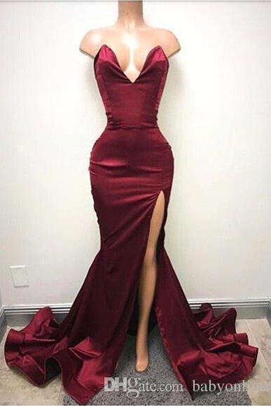 Burgundy Mermaid Prom Dresses Sexy Backless Sweetheart High Split Long Evening Gowns Ruched Celebrity Holiday African Party Gowns