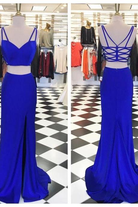 Two Pieces Royal Blue Prom Dress, Mermaid Evening Dress, Formal Dress For Teens