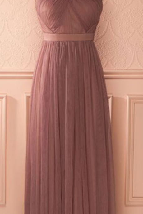 Cute Tulle A-line Long Prom Dress, Bridesmaid Dress