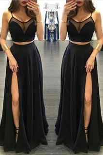 Sexy Two Pieces Prom Dress, Black Prom Dress,simple Prom Dress, High Quality Hand Made Prom Dress, Elegant Wowen Dress, Party Dress Dress For