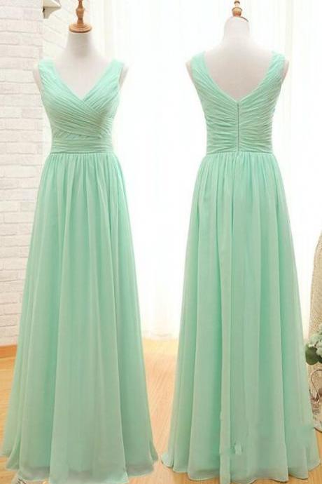 Simple Long Bridesmaids Dress, V-neck Prom Dress,sleeveless Dress, Dress For Bridesmaids