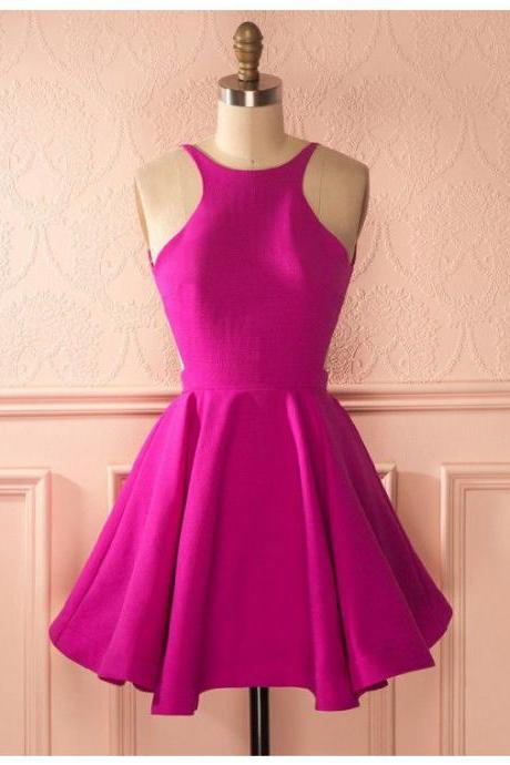  Homecoming Dresses Wine Sleeveless Matte Satin Hollow Ruching Above-Knee Jewels A Line