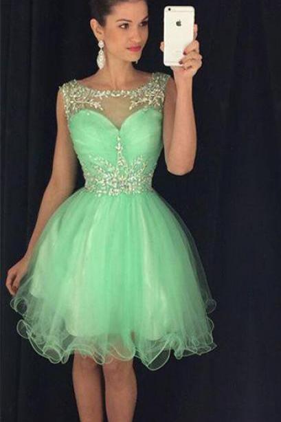 Lovely Organza Prom Dress,short Homecoming Dresses,green Chiffon Dresses
