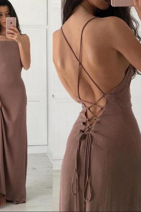  Floor Length Backless Prom Dress ,Sexy Prom/Evening dress,Featuring Sexy Cross Back and Lace-Up Back Detailing