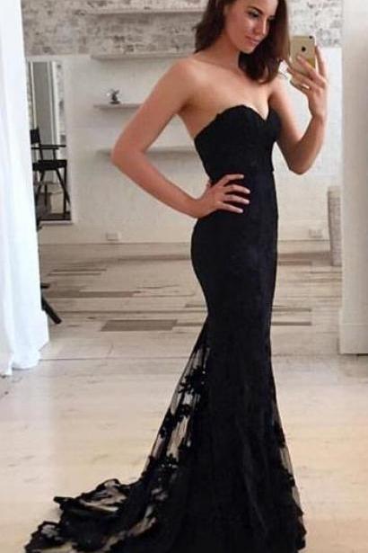 Black Lace Prom Dress,Mermaid Prom Dresses,Prom dress,Modest Evening Gowns,Cheap Party Dresses,Graduation Gowns
