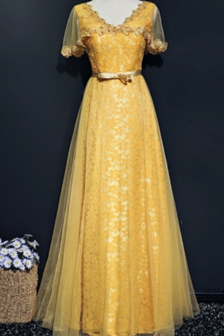 The Yellow, Elegant Lace Tulle Evening Party Dress With A Long Cape Woman&amp;#039;s Elegant Ladies Dress For The Wedding Gown
