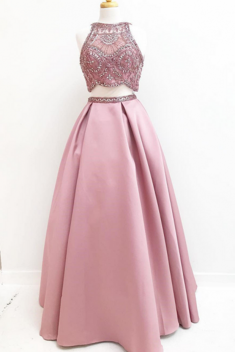 Elegant Two Piece A-line Jewel Sleeveless Long Prom/evening Dress With Beading