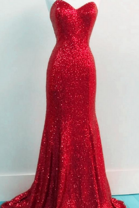Simple Red Mermaid/trumpet Party Dresses Sexy Backless V-neck Sequined Lace Long Prom Dresses Formal Gowns