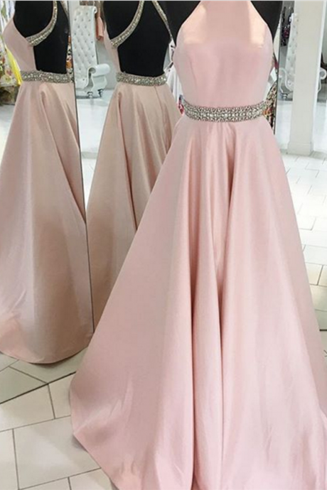 Halter Prom Dresses, Backless Prom Dress , Satin Prom Dresses , Floor Length Prom Dressong Prom Dresses, Formal Gowns,party Dresses