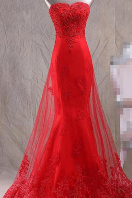 Red Evening Dresses,Mermaid Evening Dresses,Red Evening Dresses,Appliques Evening Dresses,Lace Dresses
