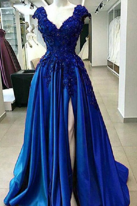 Feminine Long Prom Dress, Prom Dress 2019, Prom Dress A-line, V-neck Prom Dress