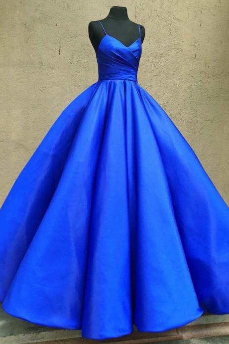 Spaghetti V-neck Evening Dresses,royal Blue Evening Dresses,simple Prom Dress Evening Dresses,satin Formal Dresses