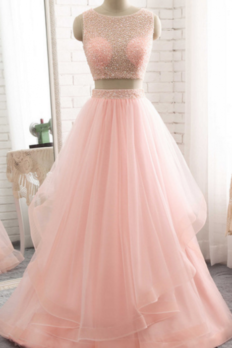 Pink Long Prom Dress, Sleeveless Evening Dress