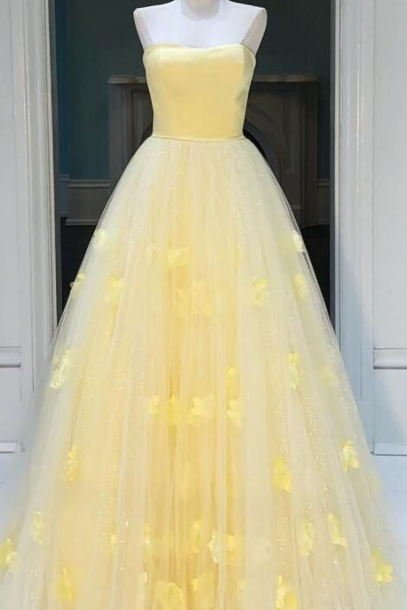 Princess Strapless A-line Daffodil Long Prom Dress