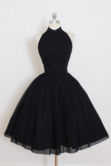 Black High Halter Neck Short Skater Dress, Homecoming Dress, Formal Dress