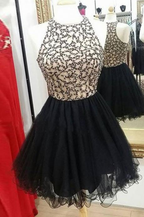  Cute A-line Short Black Homecoming Dress Party Dress
