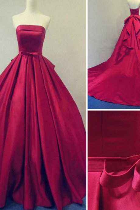 Prom Dresses Long Burgundy Prom Dresses Ball Gowns Evening Party Gown Strapless Stain Lace-up Dress