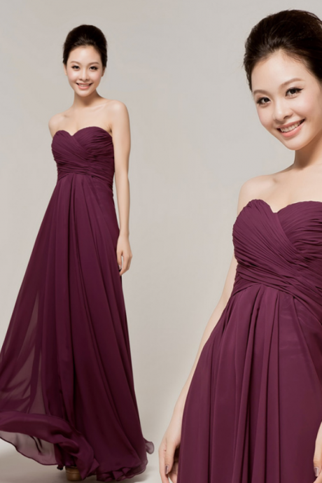 Custom Made Bridesmaid Dress/ Maxi - Sweet Heart Neckline - Chiffon Gown