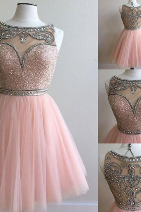 pink tulle short prom dress for teens, pink homecoming dress