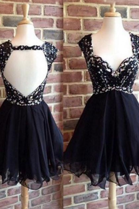 Black Lace Short Prom Dress, Cute Homecoming Dress