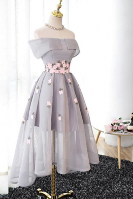 Gray Organza high-low prom dress, gray bridesmaid dress