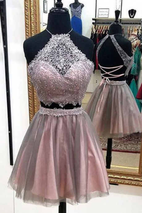 Cute Lace Tulle Short Prom Dress, Cute Homecoming Dress