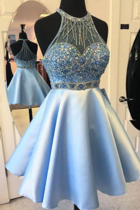  Cute blue short prom dress, blue homecoming dress