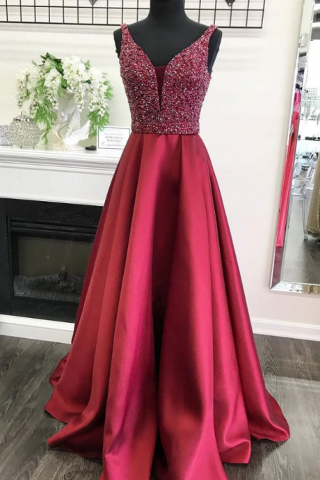 Red Long Prom Dress, A-line Princess Prom Dress,beautiful Beading Prom Dress,high Quality Hand Made Prom Dress,