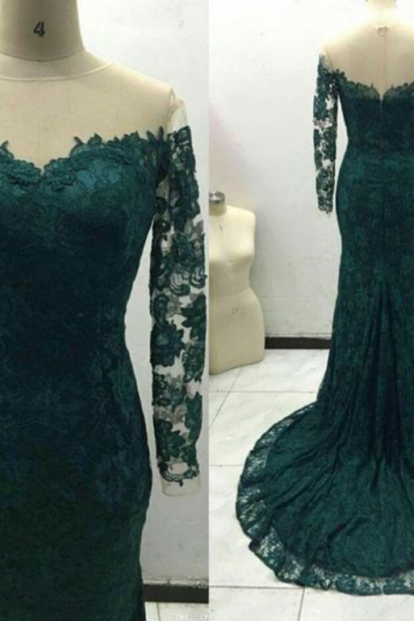 Long Sleeves Mermaid Lace Prom Dresses