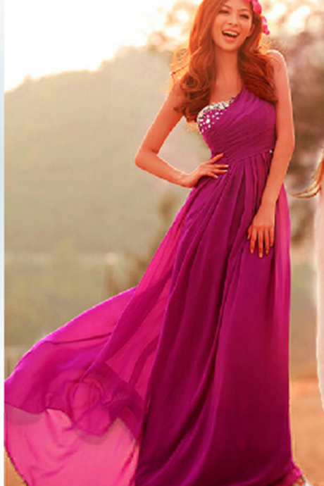 Purple Bridesmaid Dress, One Shoulder Bridesmaid Dress, Cheap Bridesmaid Dress, Long Bridesmaid Dress, Chiffon Bridesmaid Dress