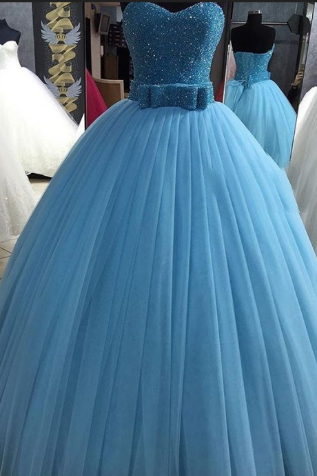 Prom Dresses,party Dresses, Prom Dress,modest Prom Dress,sparkly Sequin Beaded Sweetheart Bow Sashes Tulle Ball Gown Quinceanera Dresses