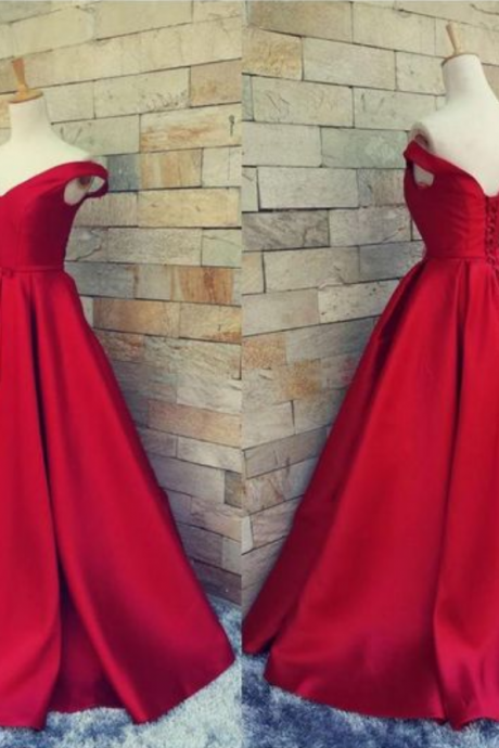 2016 Simple Red Prom Dresses V Neck Off The Shoulder Satin Custom Made Backless Corset Evening Gowns Formal Dresses Real Image-in Evening