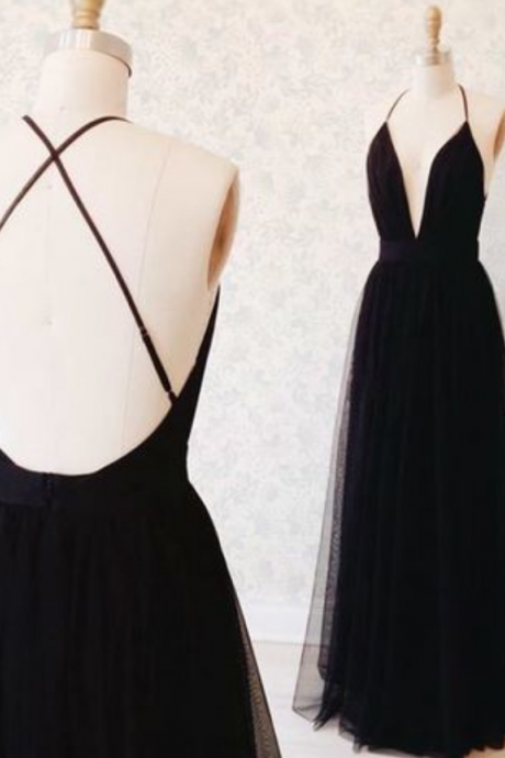 Simple Long Prom Dresses,a-line V-ncek Black Prom Dress,2016 Perfect Evening Gowns