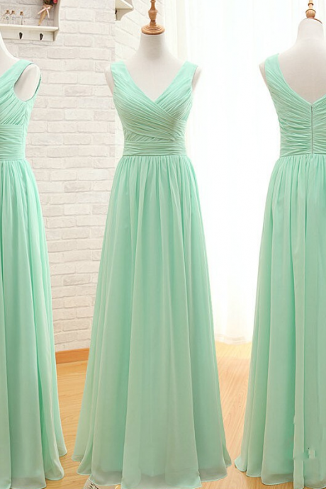 Discount V-neckline Mint Green Bridesmaid Dress,floor Length Occasion Dress