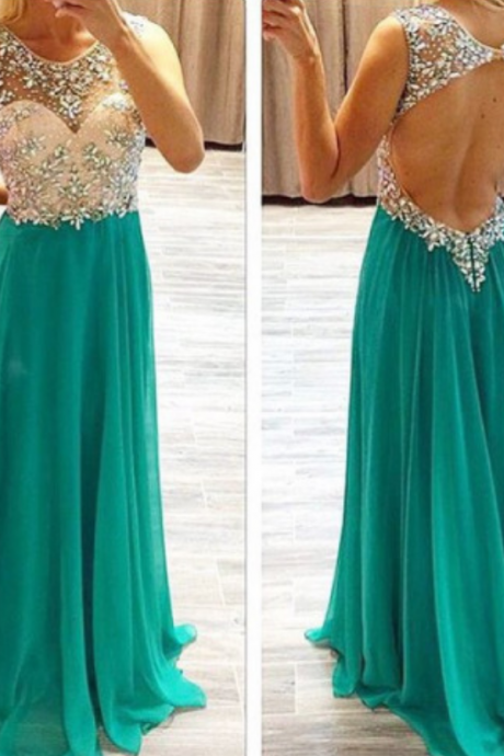  Beaded Open Back Prom Dress,Sexy Evening Party Dress,Formal Green Beaded Occasion Dress,Open Back Party Dress