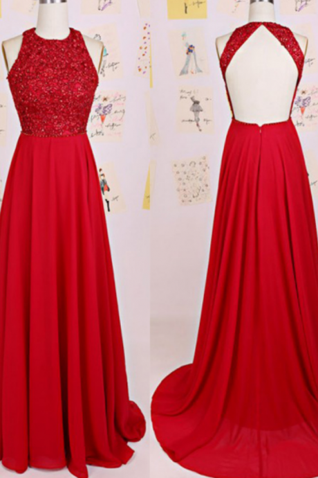Keyhole Back Red Sequins Prom Dress,fashion Open Back Sequins Graduation Dress,a-line Chiffon Evening Party Dress