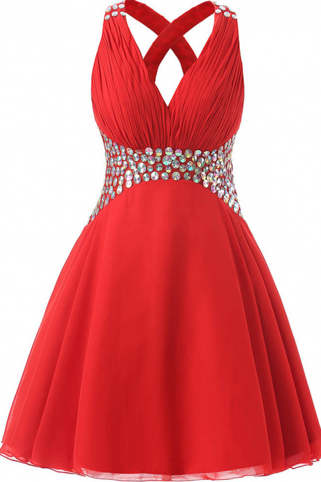 Pretty Red Homecoming Dresses, Short Beaded Prom Dresses For Graduation ,sexy Backless Cocktail Gown