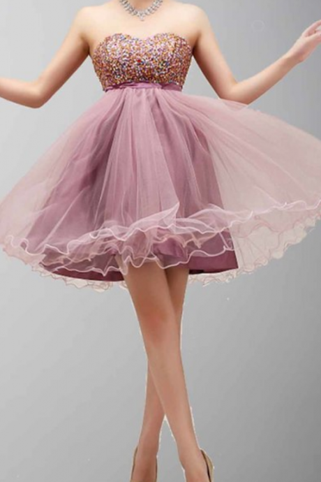 2016 Dusty Pink Homecoming Dresses,sweetheart Prom Dresses, Cute Party Dresses, Sexy Beading Party Dresses, Custom Prom Dresses