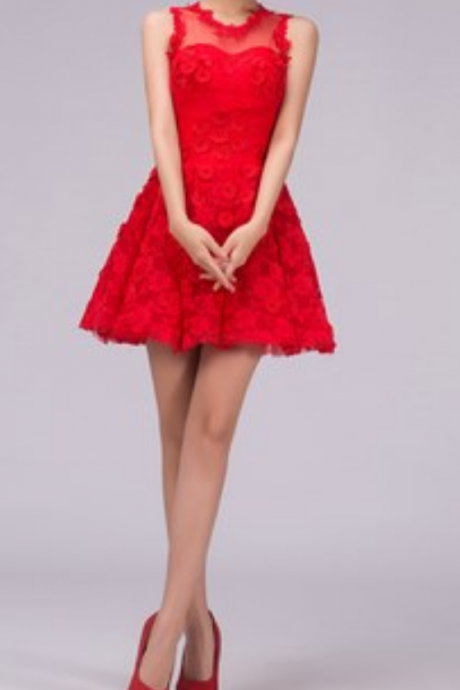 2016 Classy Red Lace Homecoming Dresses, See Through Prom Dresses, Custom Evening Dresses, Sexy Party Dresses