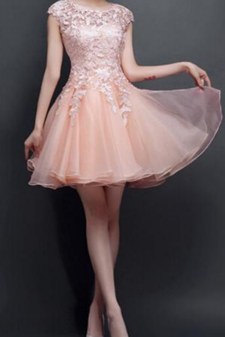 2016 Style Blush Pink Homecoming Dresses, Lace See Through Prom Dresses, Cute Homecoming Dresses, Sexy Cocktail Dresses, Custom Prom Dresses,
