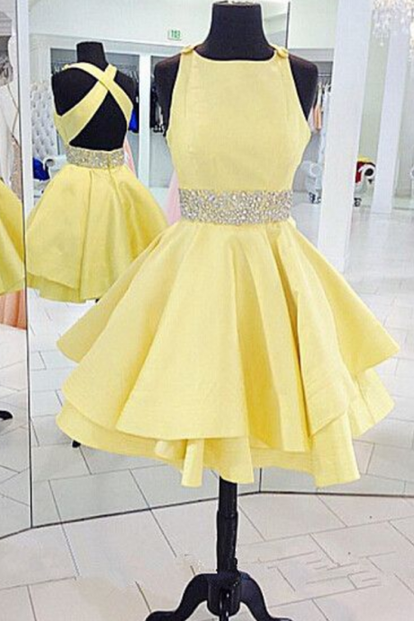 Short Homecoming Dresses, Sexy Cocktail Dresses ,open Back Homecoming Dresses,yellow Cocktail Dresses