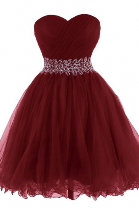 Ball Gown, Sweetheart, With Sash, Short, Mini, Backless, Prom Dress, Homecoming Dresses