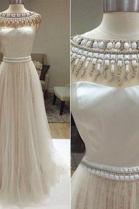Charming Prom Dress,o-neck Prom Dress,beading Prom Dress,tulle Prom Dress,a-line Evening Dress