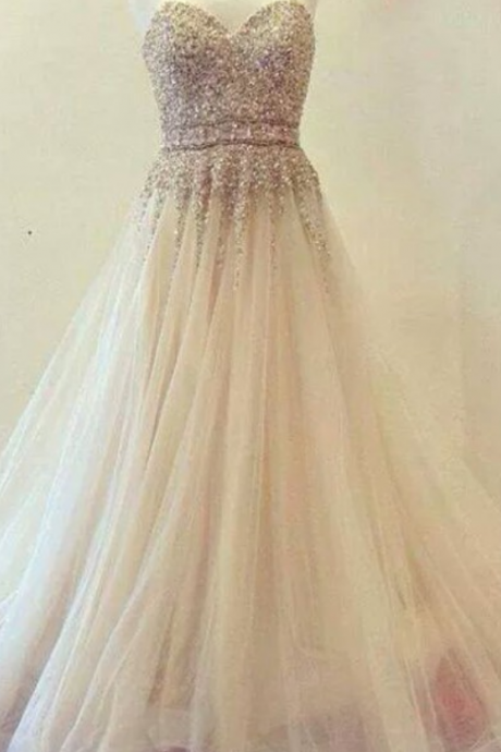 Charming Prom Dress,sweetheart Prom Dress,tulle Prom Dress,beading Dress,a-line Evening Dress