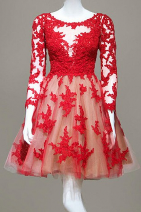 Red Lace Homecoming Dress,long Sleeve Homecoming Dresses