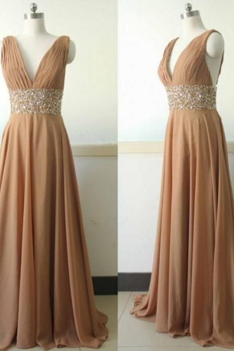 Charming Prom Dress,chiffon Prom Dress,beading Prom Dress,v-neck Evening Dress