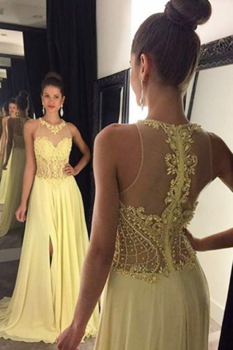 Yellow Prom Dress High Collar Dress, Beading Prom Dressyellow Prom Dress Long Prom Dress Fashion Prom Dresses Prom Dress Cocktail Evening Gown