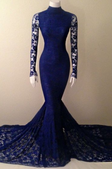 Charming Prom Dress,high Neck Prom Dress,lace Prom Dress,long-sleeves Evening Dress