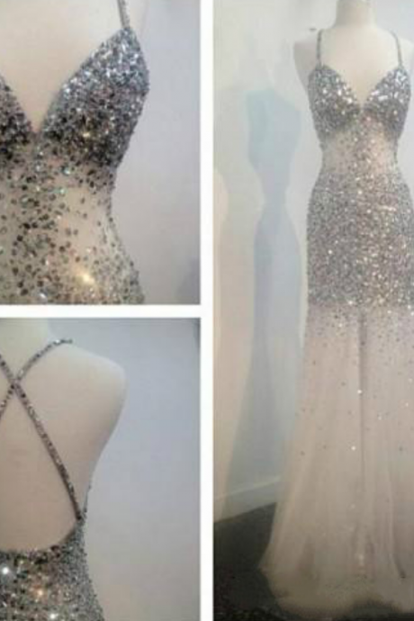 White Prom Dresses,beaded Evening Dress,sexy Prom Dress,sparkle Prom Dresses,backless Prom Gown,elegant Prom Dress,open Back Evening Gowns,long